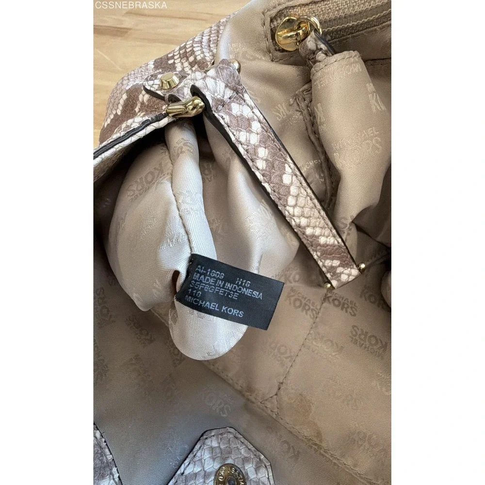 Michael Kors Tan Snakeskin Embossed Leather Hobo Shoulder Bag Tassel Large